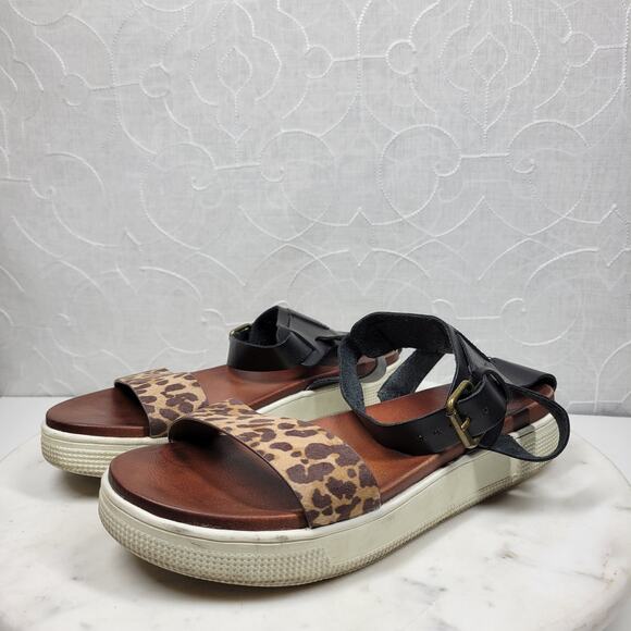 Mia Kyleigh Sandals Womens 7.5 Brown Leopard Suede Leather Platform Ankle Strap - Picture 4 of 13